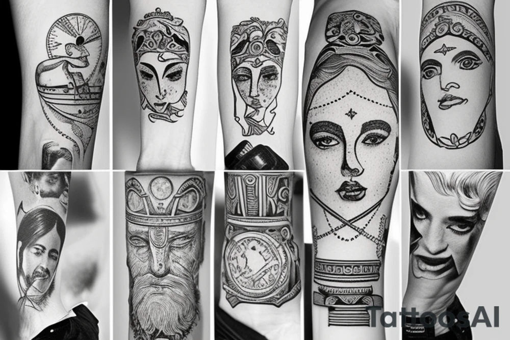timeless Greeks with imaginary decors tattoo idea