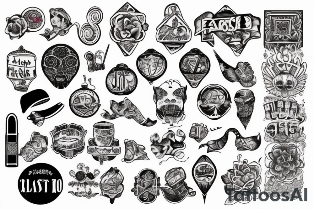 traditional style tattoo, traditional style colour, clip art, tattoo flash sheet, school items, backpack, pencil, globe, white background tattoo idea