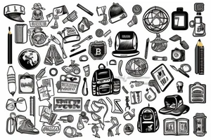 school items, backpack, pencil, globe, tattoo idea
