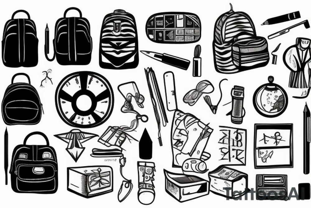 school items, backpack, pencil, globe, tattoo idea