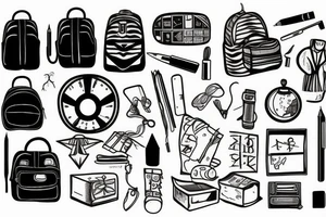 school items, backpack, pencil, globe, tattoo idea