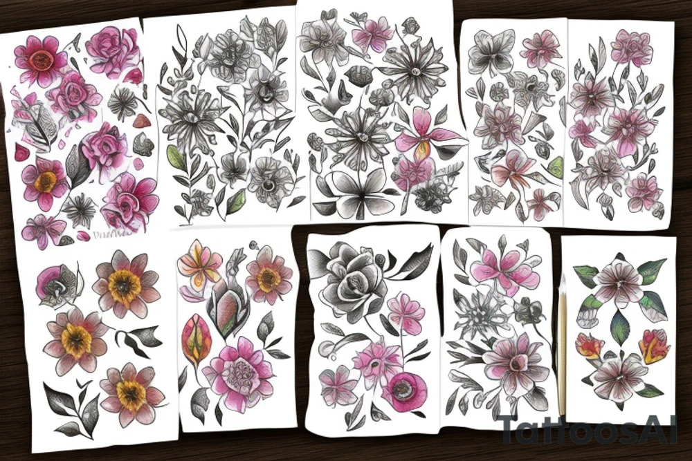pencil with traditional tattoo flowers tattoo idea