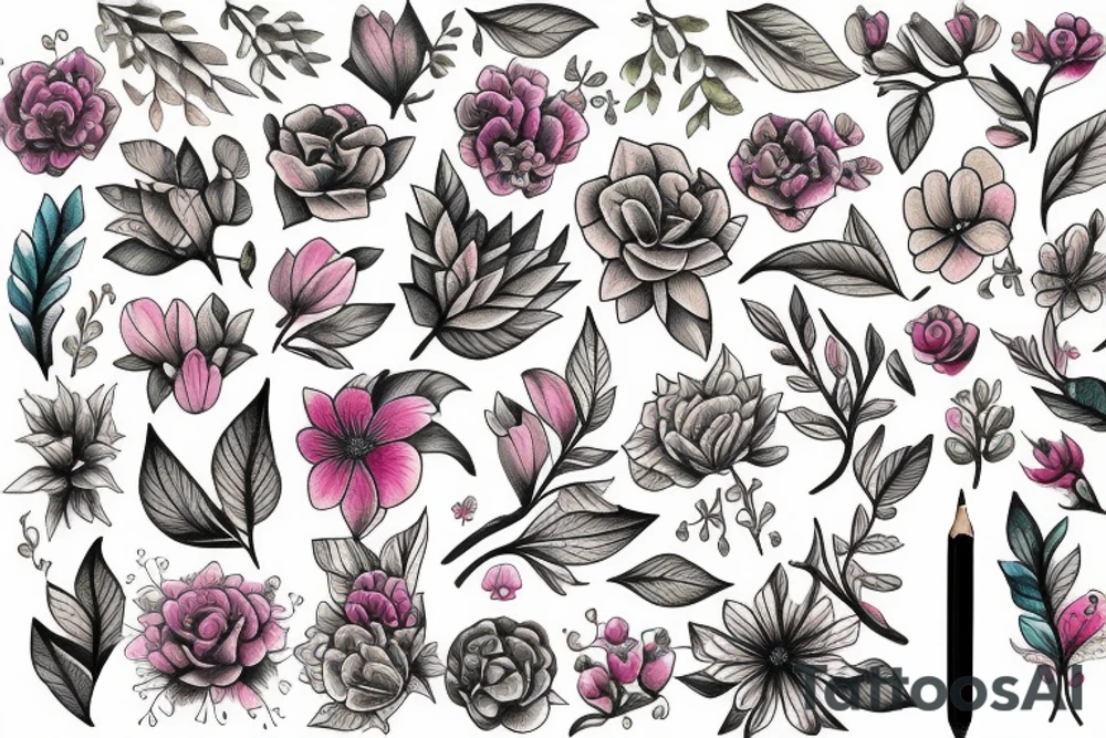 pencil with traditional tattoo flowers tattoo idea