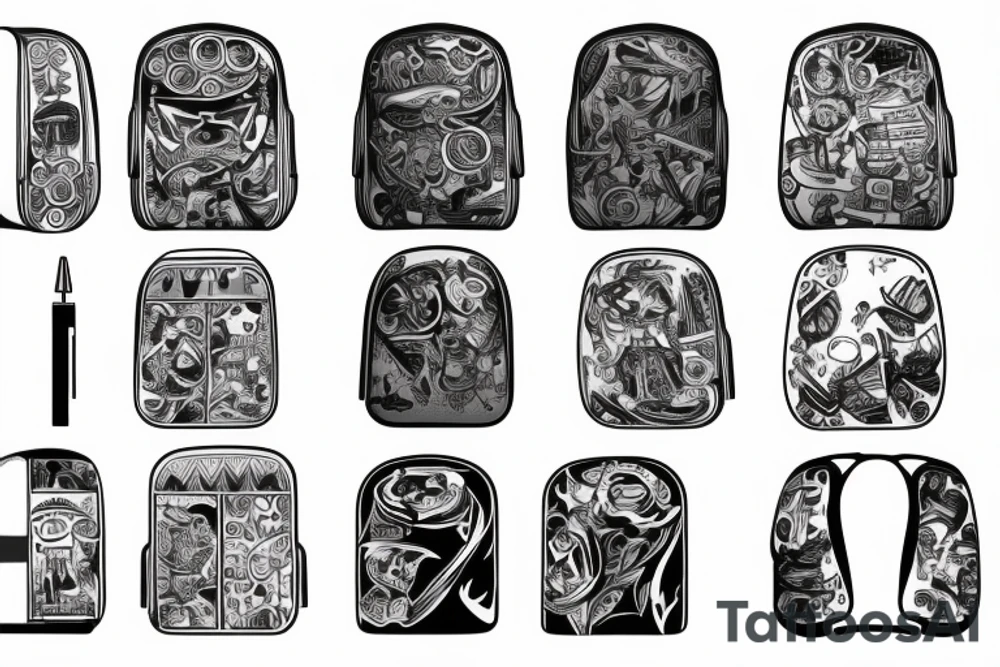 school backpack, white background tattoo idea