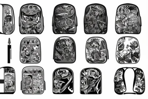 school backpack, white background tattoo idea