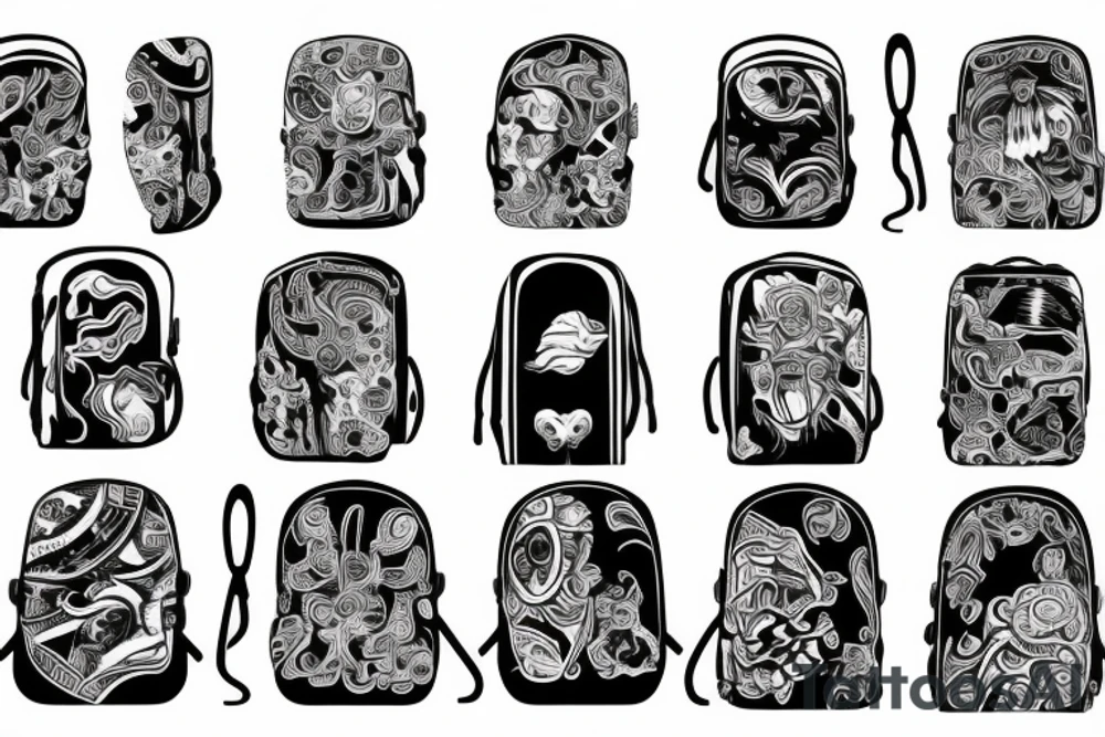 school backpack, white background tattoo idea