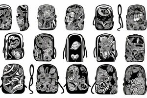 school backpack, white background tattoo idea