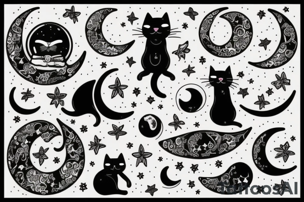 silly cat riding the moon tattoo idea