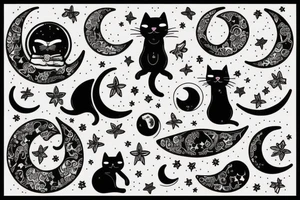 silly cat riding the moon tattoo idea