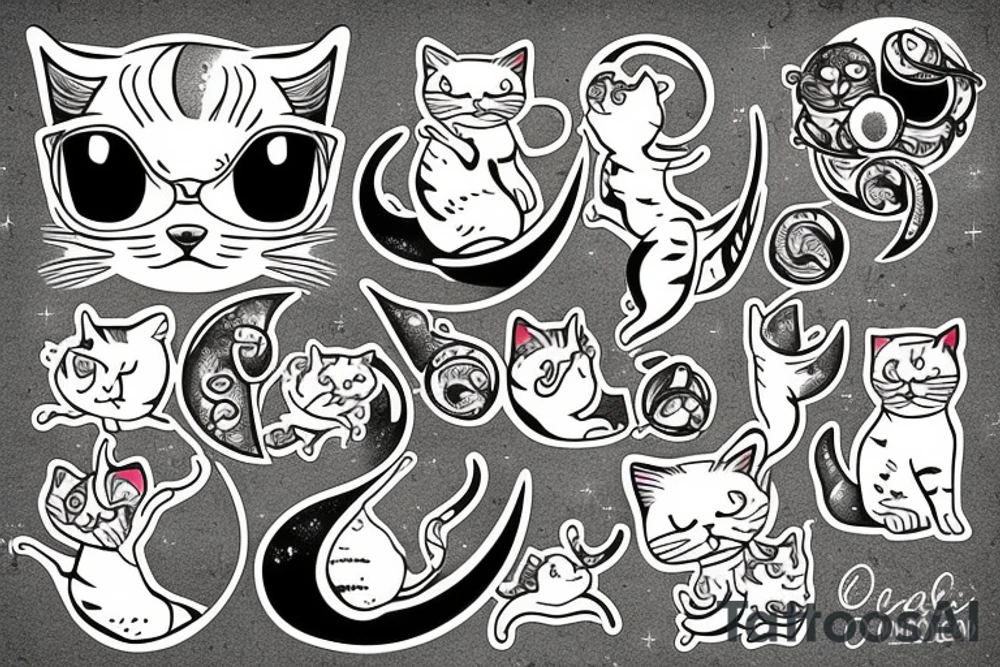 silly cat riding the moon tattoo idea