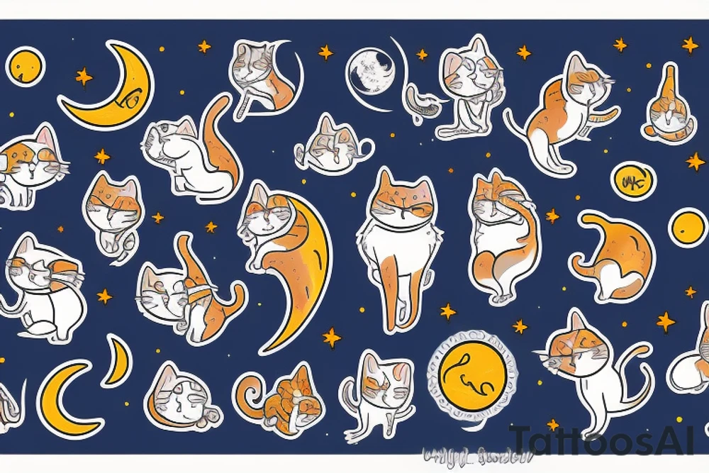 silly cat riding the moon tattoo idea