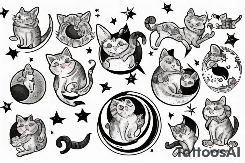 silly cat riding the moon tattoo idea