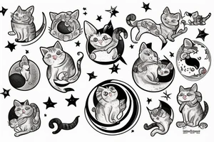 silly cat riding the moon tattoo idea