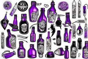 black magic bottle, purple bottle tattoo idea