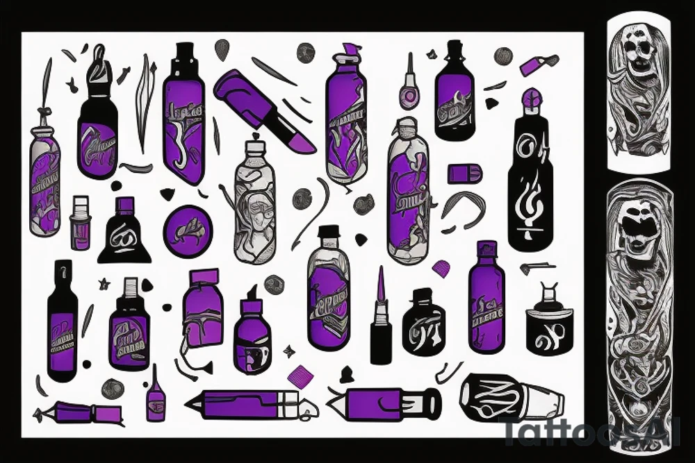 black magic bottle, purple bottle tattoo idea