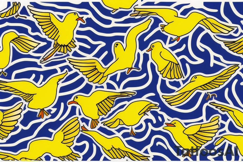 yellow bird flying over water tattoo idea