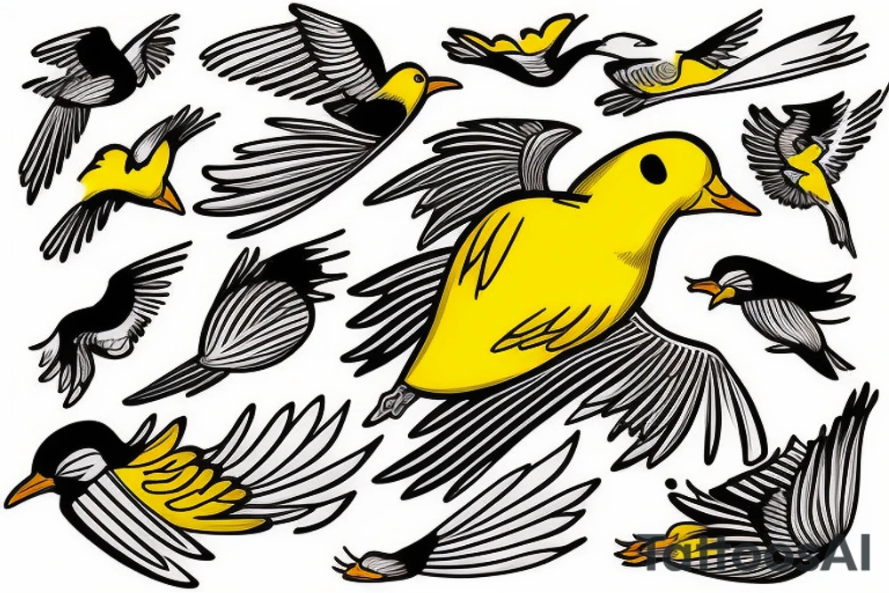 yellow bird flying over water tattoo idea