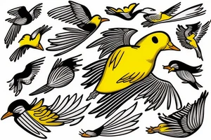 yellow bird flying over water tattoo idea