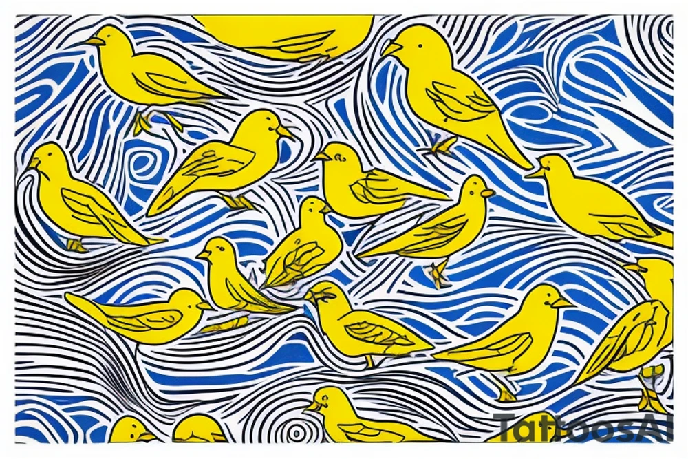 yellow bird flying over water tattoo idea