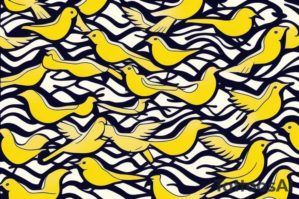 yellow bird flying over water tattoo idea