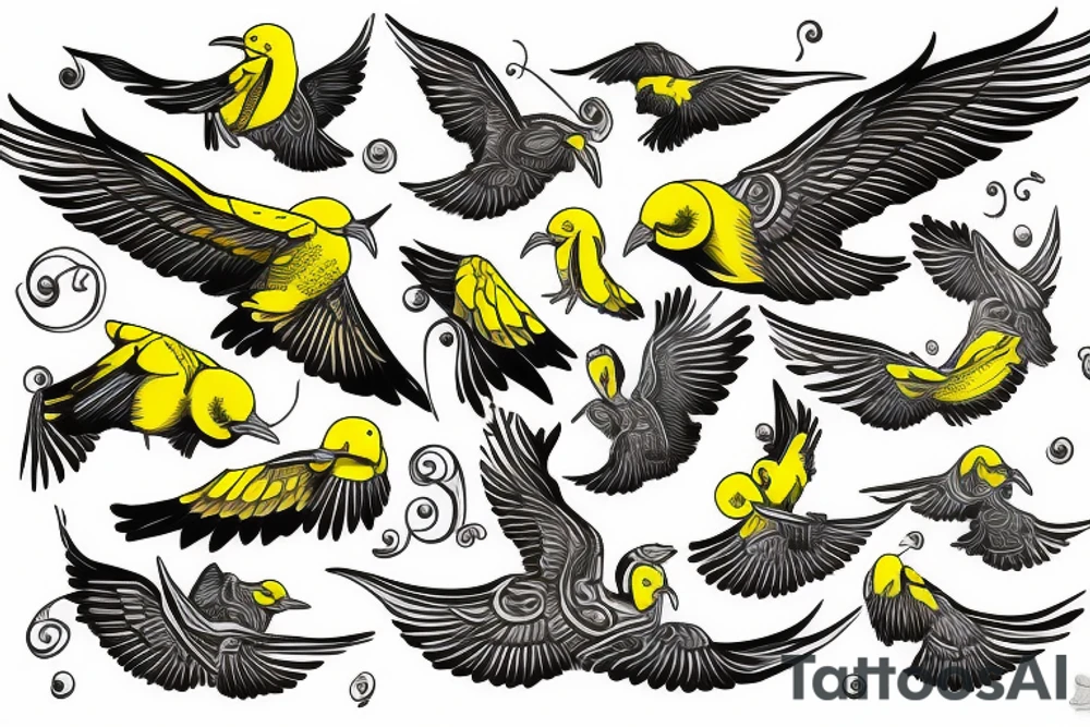 yellow bird flying over water tattoo idea