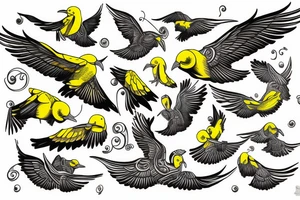 yellow bird flying over water tattoo idea