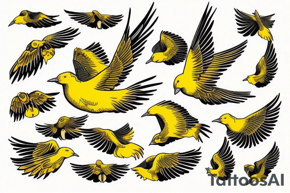 yellow bird flying over water tattoo idea