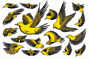 yellow bird flying over water tattoo idea