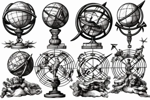 Stone statue of Atlas holding up an ornate armillary sphere tattoo idea