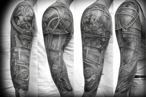 Stone statue of Atlas holding up an ornate armillary sphere tattoo idea