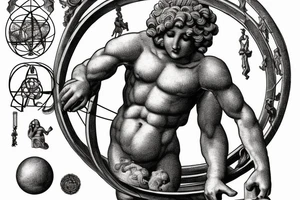 Stone statue of Atlas holding up an ornate armillary sphere tattoo idea