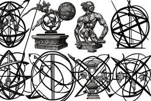 Stone statue of Atlas holding up an ornate armillary sphere tattoo idea