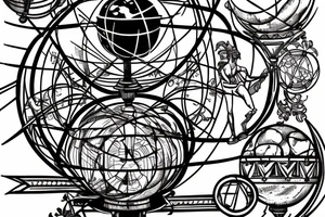 Stone statue of Atlas holding up an ornate armillary sphere tattoo idea