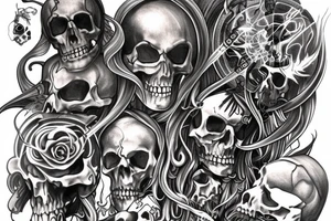 Full arm sleeve representing death, dark symbolism, mythology and gods tattoo idea