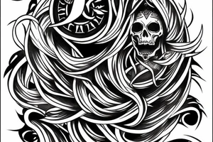 Full arm sleeve representing death, dark symbolism, mythology and gods tattoo idea