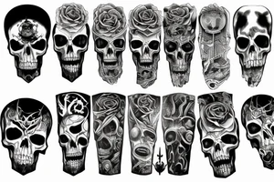 Full arm sleeve representing death, dark symbolism, mythology and gods tattoo idea