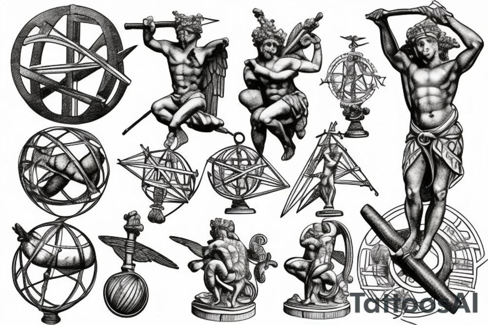 stone statue of the Greek God Atlas carrying an armillary sphere on his shoulders tattoo idea