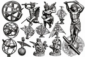 stone statue of the Greek God Atlas carrying an armillary sphere on his shoulders tattoo idea