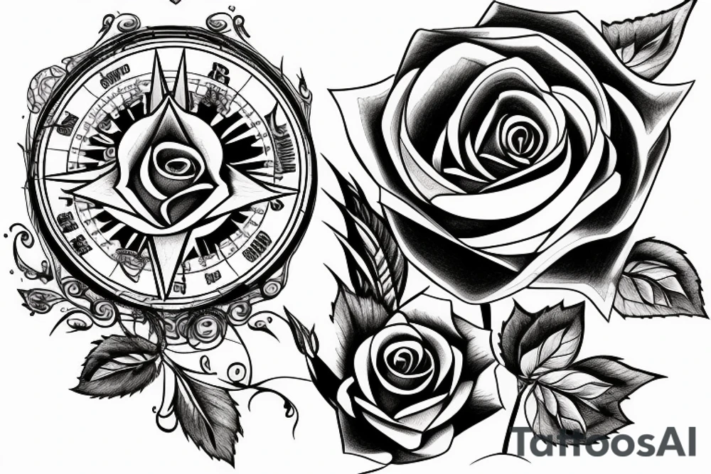 Broken rose compass coming together tattoo idea