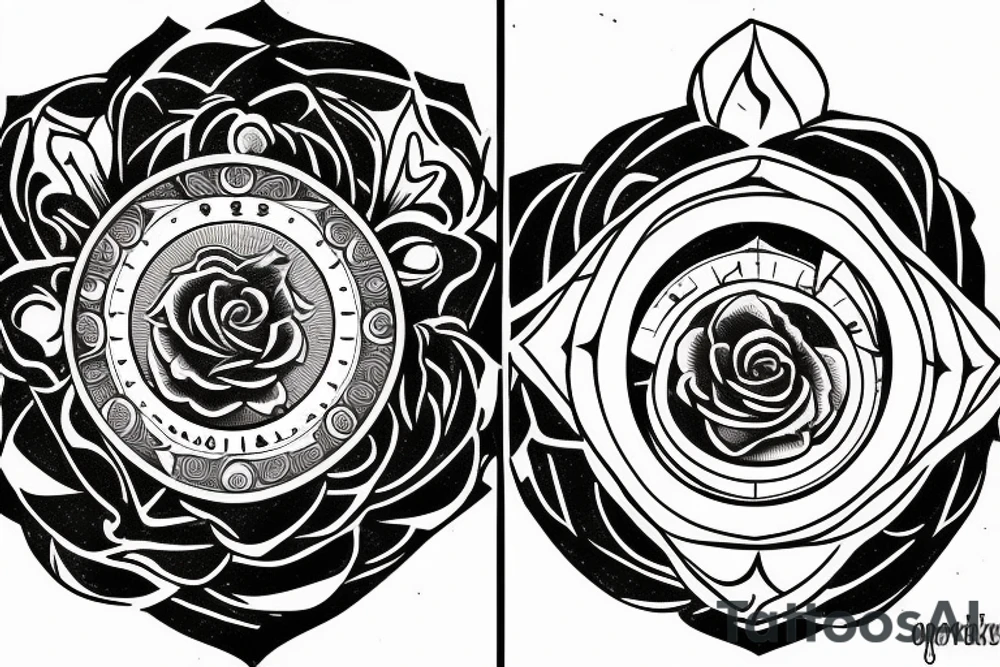 Broken rose compass coming together tattoo idea