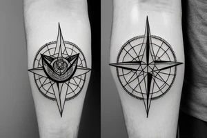 Geometric compass with mountains and a tree of life tattoo idea