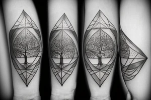 Geometric compass with mountains and a tree of life tattoo idea