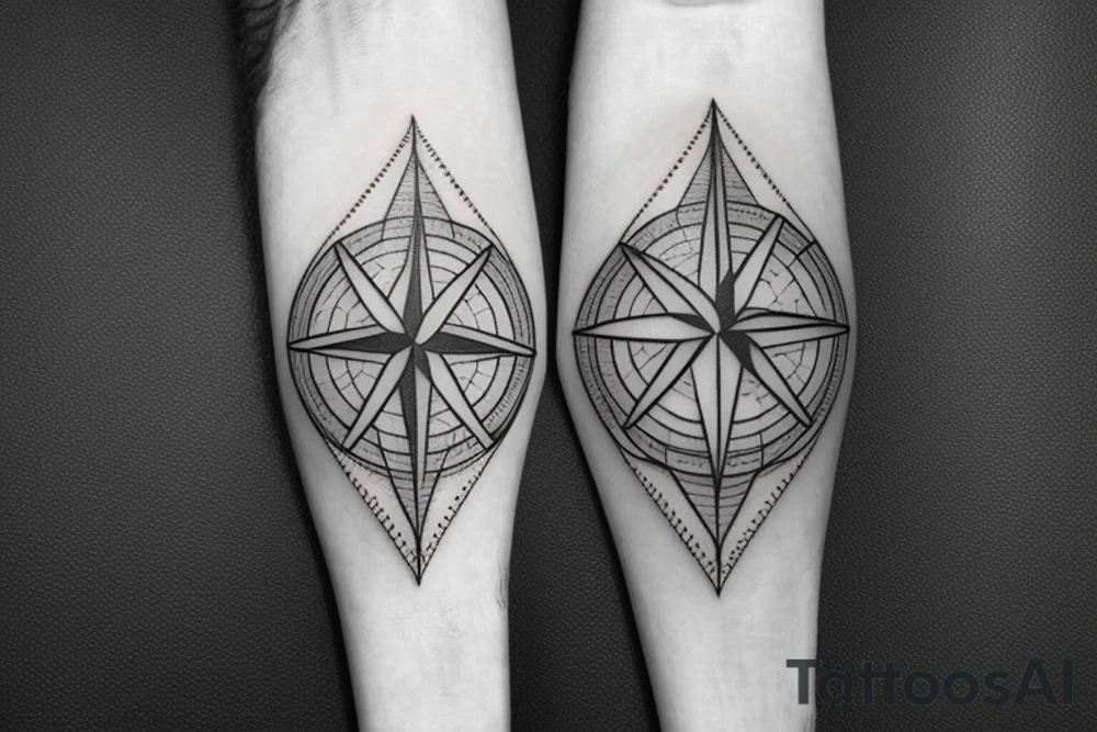 Geometric compass with mountains and a tree of life tattoo idea Geometric compass with mountains and a tree of life tattoo idea