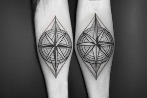 Geometric compass with mountains and a tree of life tattoo idea