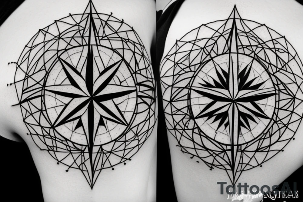 compass with mountains and a tree of life tattoo idea