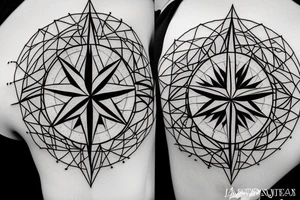 compass with mountains and a tree of life tattoo idea