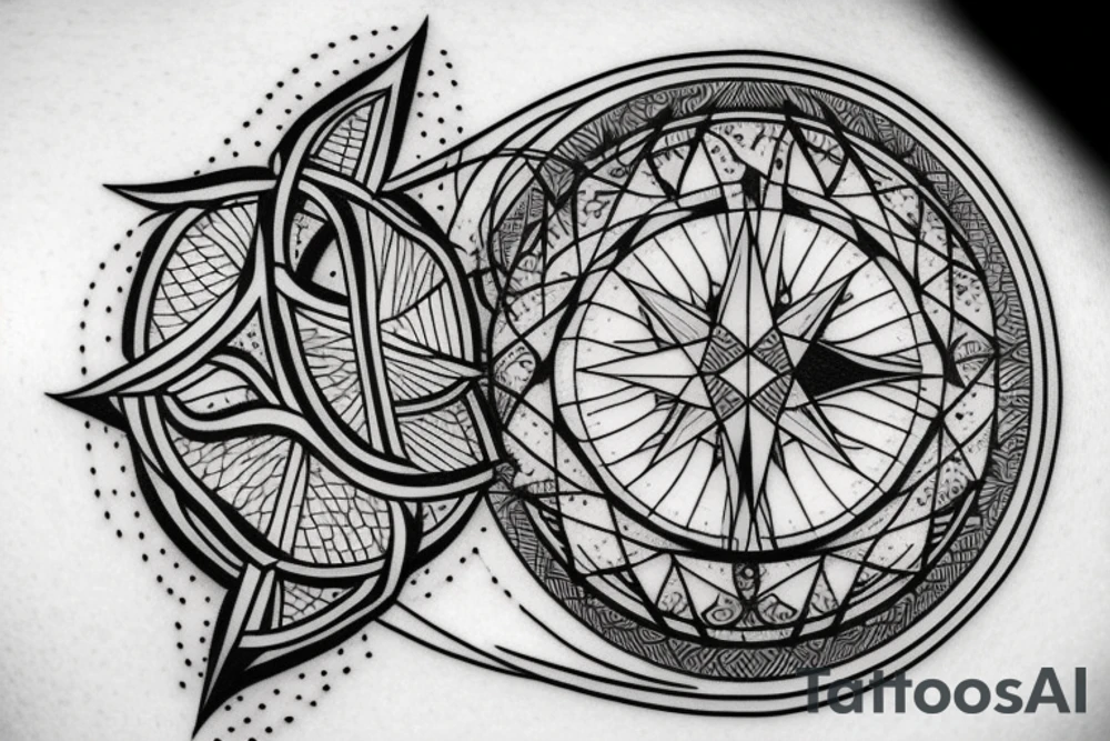 compass with mountains and a tree of life tattoo idea