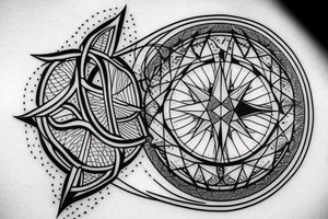 compass with mountains and a tree of life tattoo idea