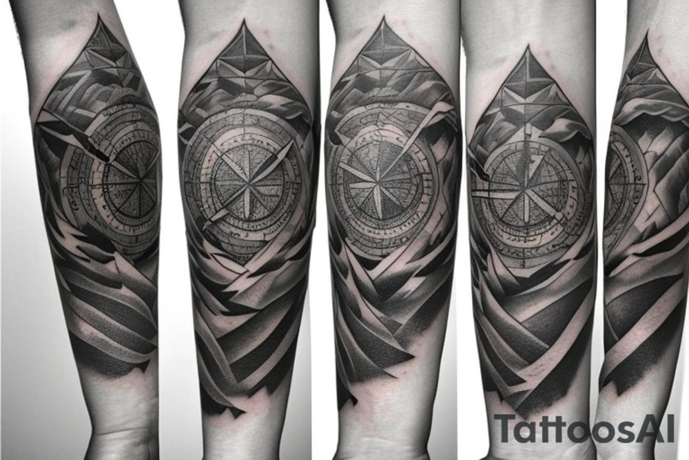 Compass, mountains, wolf tattoo idea