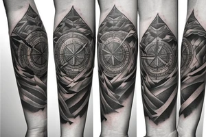 Compass, mountains, wolf tattoo idea